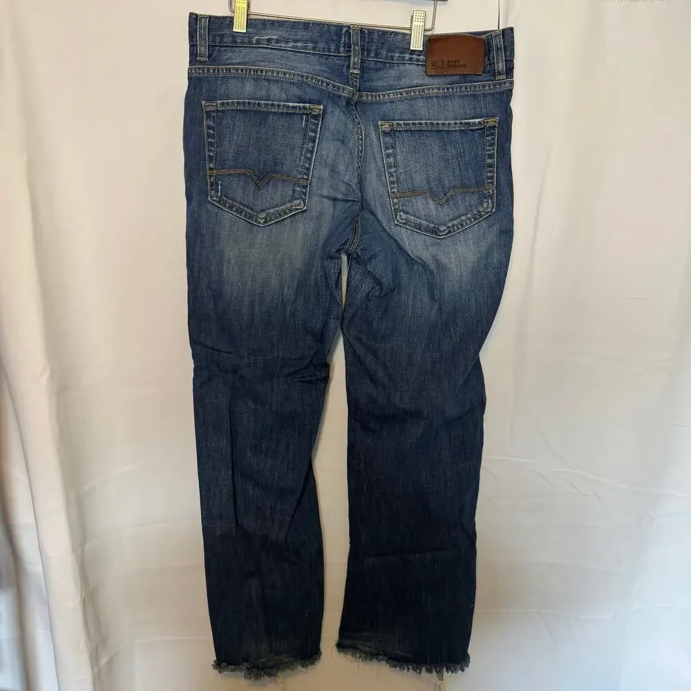 Boss Orange Men Jeans 34x34 Button Fly Distressed Raw Hem Straight Fit Y2K Denim